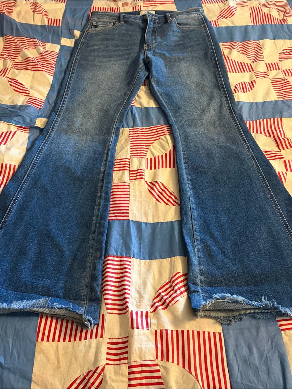KanCan Medium Blue Flare Jeans with Frayed Hem